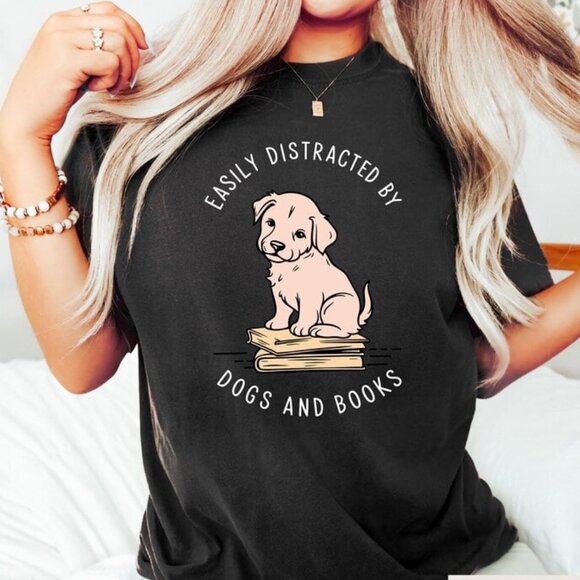 Tops - Dogs and Book Reading Shirt, Dog Lover T-Shirt, Dog Lover Gift,